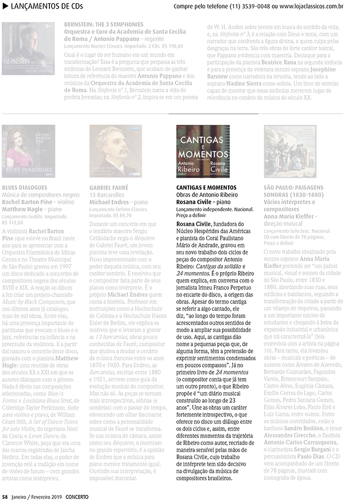 Cantigas e Momentos -  Revista Concerto, fevereiro 2019